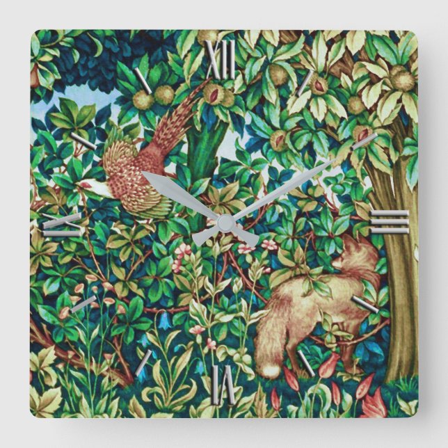 William Morris räv och fasan gobelängtryck Fyrkantig Klocka (Framsida)