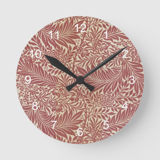 William Morris Red Blommigt Tapet Design Rund Klocka (Framsida)