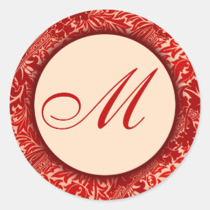 William Morris Red Lövs Monogrammed Sticker Runt Klistermärke