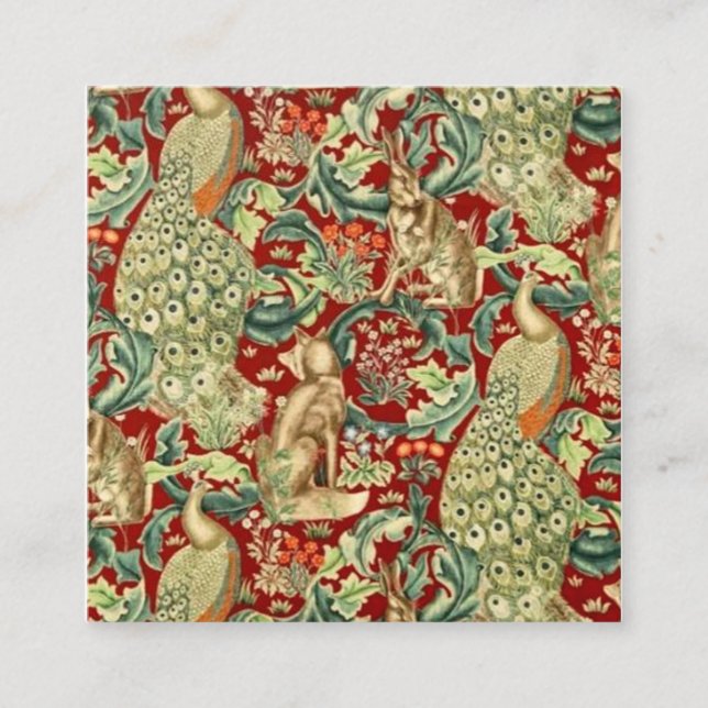 William Morris Red Mönster Forest Fyrkantigt Visitkort (Framsida)