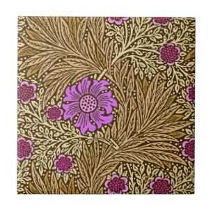 William Morris ringblomma, brunt, beige och Violet Kakelplatta