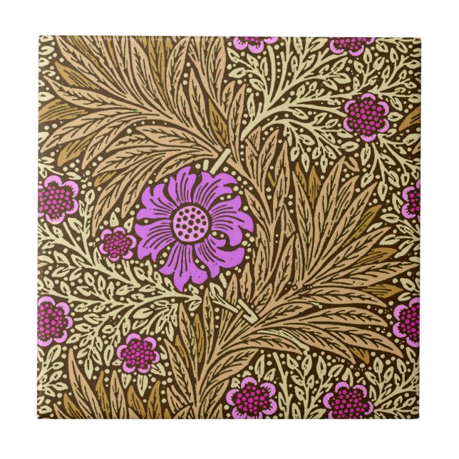 William Morris ringblomma, brunt, beige och Violet Kakelplatta (Framsidan)