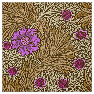 William Morris ringblomma, brunt, beige och Violet Tyg