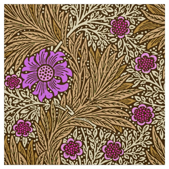 William Morris ringblomma, brunt, beige och Violet Tyg (Provkarta)