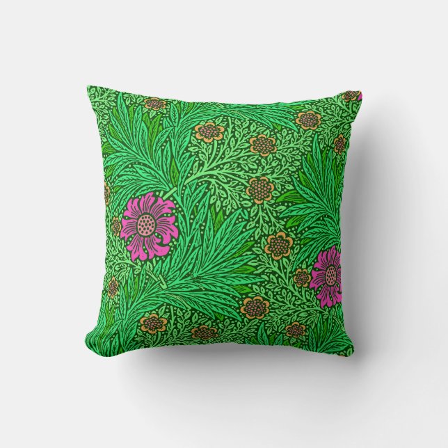 William Morris ringblomma, smaragdgrönt & Fuchsia Kudde (Framsida)