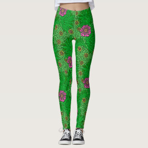 William Morris ringblomma, smaragdgrönt & Fuchsia Leggings