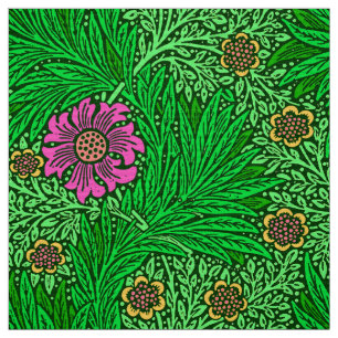 William Morris ringblomma, smaragdgrönt & Fuchsia Tyg