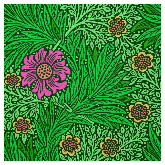 William Morris ringblomma, smaragdgrönt & Fuchsia Tyg (Provkarta)