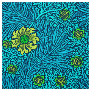 William Morris ringblomma-, turkos- & koboltblått Tyg