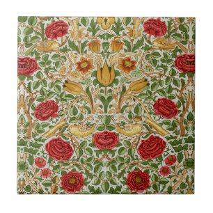 William Morris Ro & Birds Chintz Red Kakelplatta