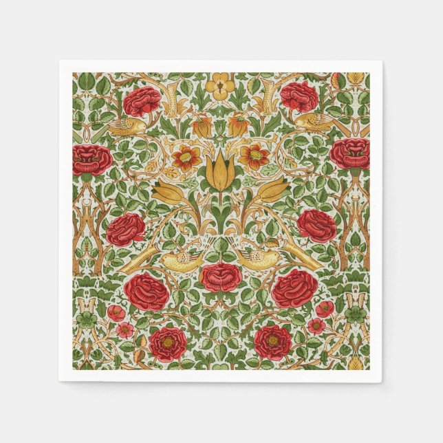 William Morris Ro & Birds Chintz Red Pappersservett (Framsidan)