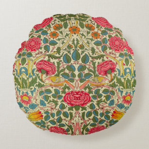 William Morris Ro Blommigt Chintz Rosa Rund Kudde