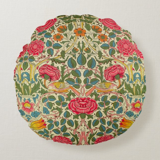 William Morris Ro Blommigt Chintz Rosa Rund Kudde (Framsidan)