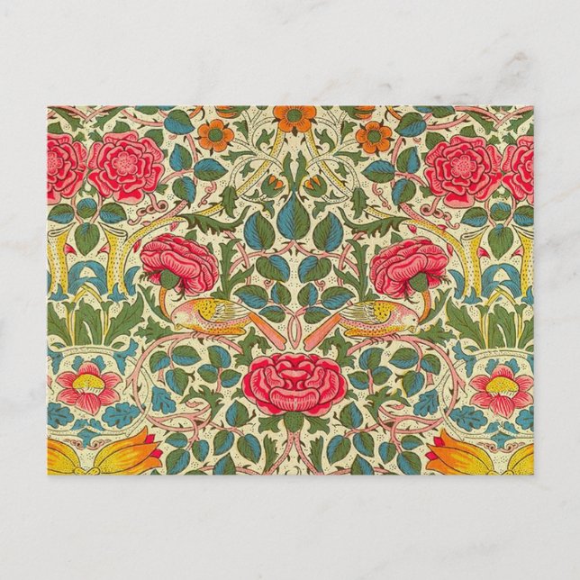 William Morris Ro Blommigt Chintz Rosa Vykort (Framsida)