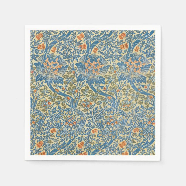 William Morris Ro & Thistle Blommigt Blue Pappersservett (Framsidan)