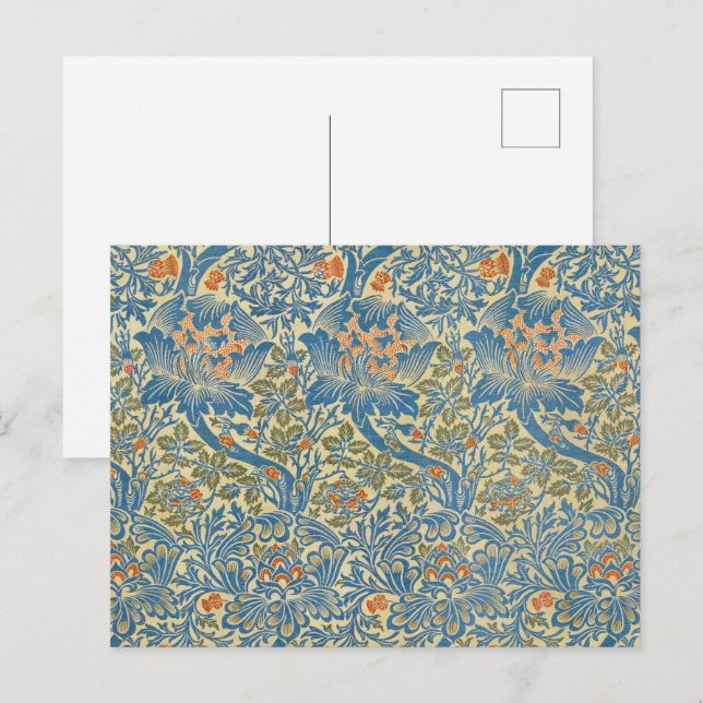 William Morris Ro & Thistle Blommigt Blue Vykort (Fram/baksida)