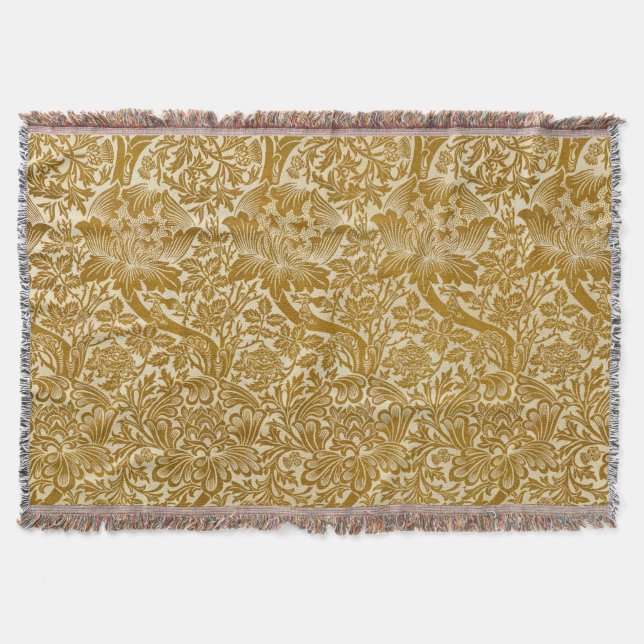 William Morris Ro & Thistle Blommigt Golden Filt (Framsidan)