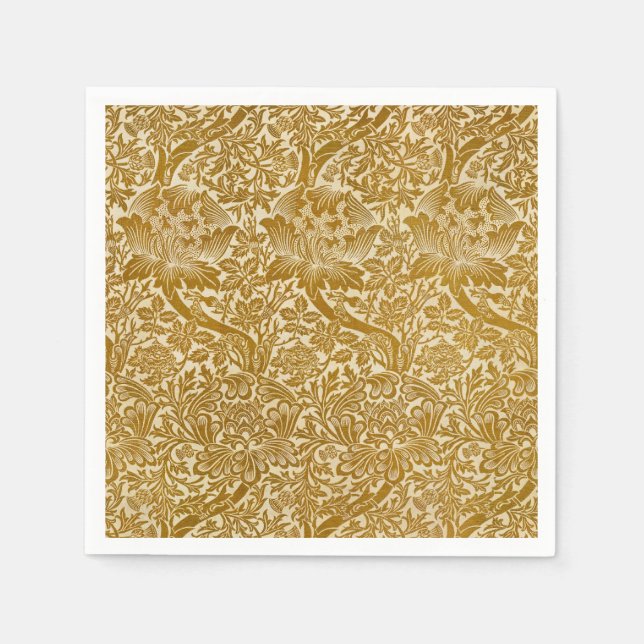 William Morris Ro & Thistle Blommigt Golden Pappersservett (Framsidan)