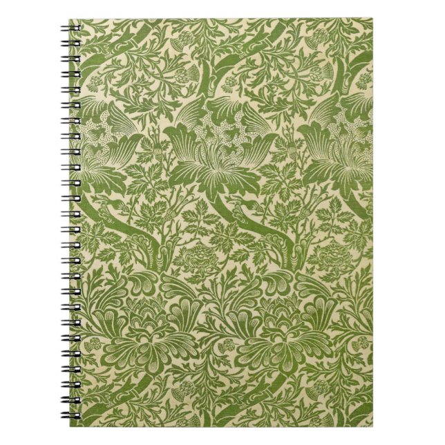 William Morris Ro & Thistle Blommigt Grönt Anteckningsbok (Framsidan)