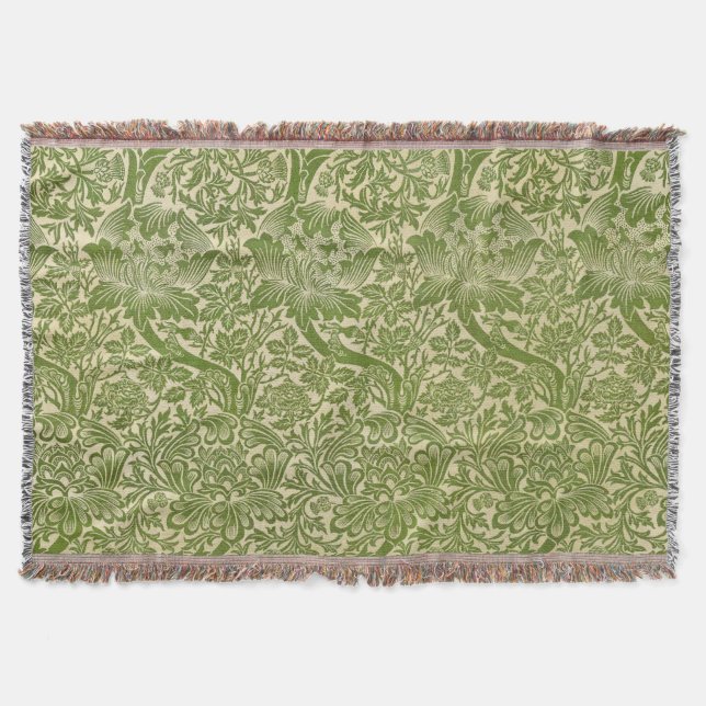 William Morris Ros & Tistel Blommig Grön Filt (Framsidan)