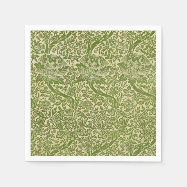 William Morris Ros & Tistel Blommig Grön Pappersservett (Framsidan)