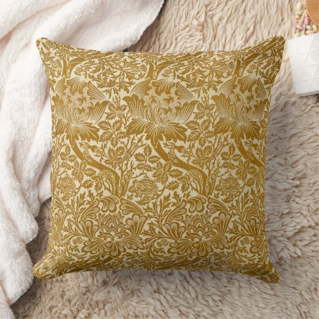 William Morris Ros & Tistel Blommig Guld Kudde (Filt)