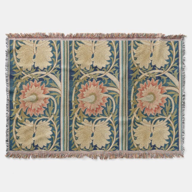William Morris Rosa Blommig Sidenbroderi Antik Filt (Framsidan)