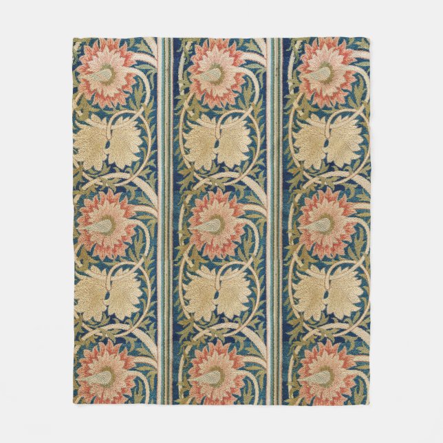 William Morris Rosa Blommig Sidenbroderi Antik Fleecefilt (Framsidan)