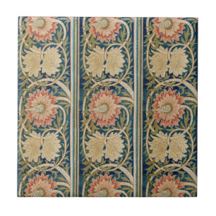 William Morris Rosa Blommig Sidenbroderi Antik Kakelplatta