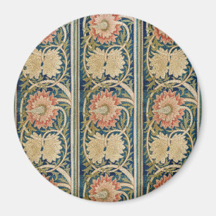 William Morris Rosa Blommig Sidenbroderi Antik Magnet