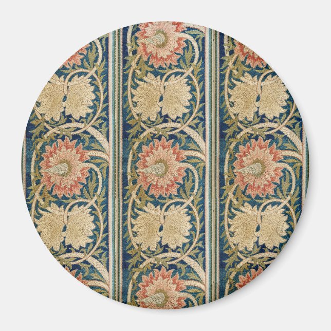 William Morris Rosa Blommig Sidenbroderi Antik Magnet (Framsidan)