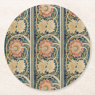 William Morris Rosa Blommig Sidenbroderi Antik Underlägg Papper Rund