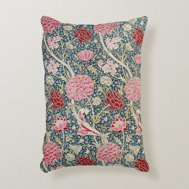 William Morris Rosa och Red Fabric Pillow Prydnadskudde (Framsidan(Vertikal))