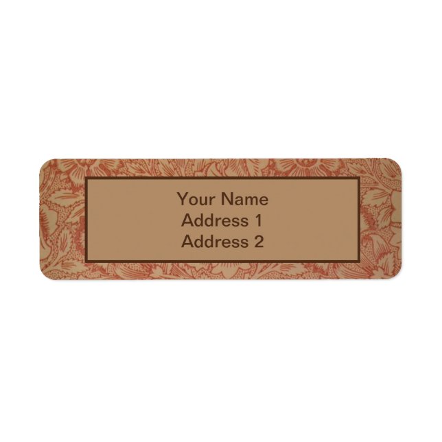 William Morris Rosa Poppy Flower Blommigt Returadress Etikett (Framsidan)