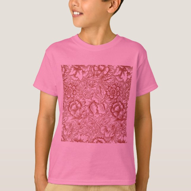 William Morris Rosa Poppy Flower Blommigt Tee Shirt (Framsida)