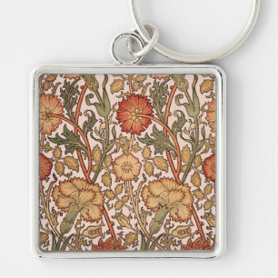 William Morris Rosa ros Flower Tapet Mönster Fyrkantig Silverfärgad Nyckelring