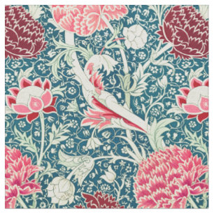 William Morris Rose Guld Grön Blå Blommönster Tyg