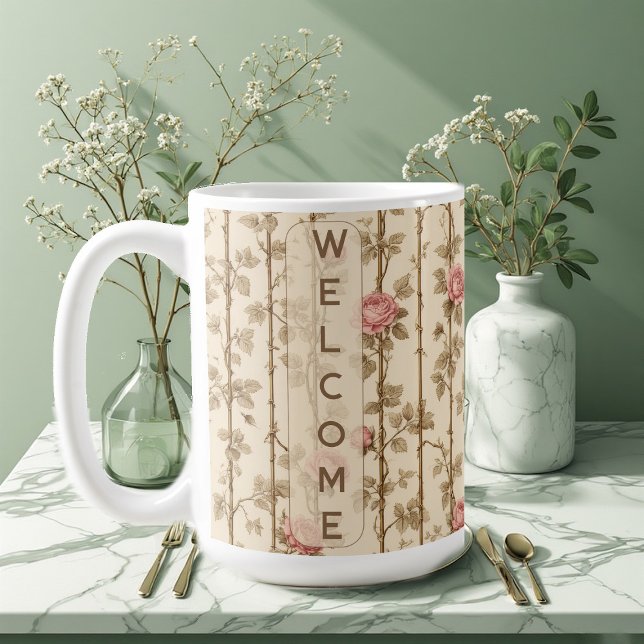 William Morris Rose Klättrande Trädgårdsstaket Flo Kaffemugg (William Morris Rose Climbing Trellis Flora Welcome Coffee Mug)
