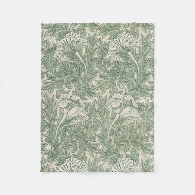 William Morris Sagegrön Tulpanmönster: Vintage Fleecefilt (Framsidan)