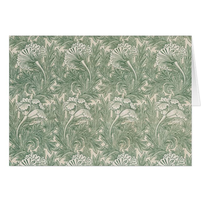 William Morris Sagegrön Tulpanmönster: Vintage Hälsningskort (Framsidan Horizontal)