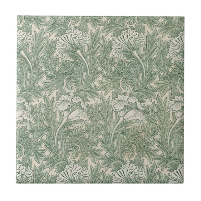 William Morris Sagegrön Tulpanmönster: Vintage Kakelplatta (Framsidan)