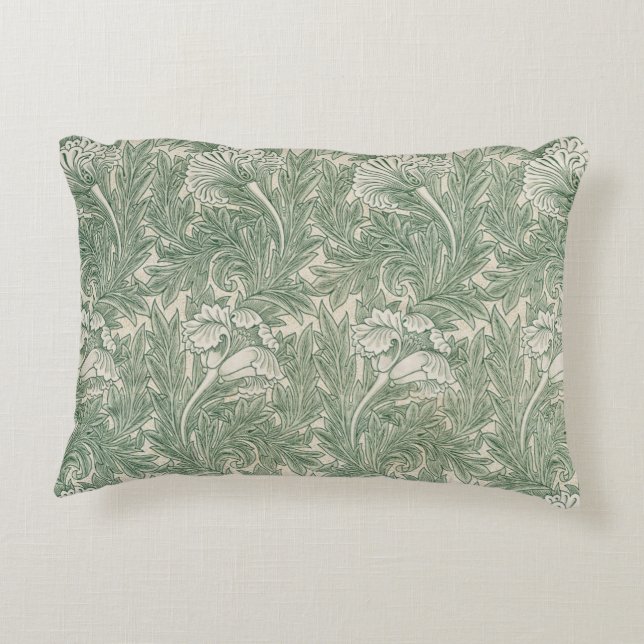 William Morris Sagegrön Tulpanmönster: Vintage Prydnadskudde (Baksidan)