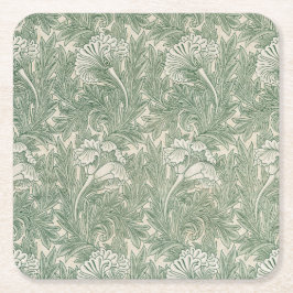 William Morris Sagegrön Tulpanmönster: Vintage Underlägg Papper Kvadrat