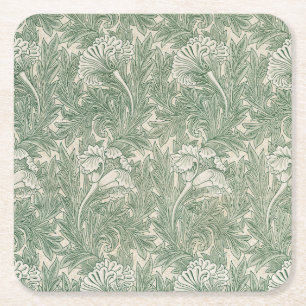 William Morris Sagegrön Tulpanmönster: Vintage Underlägg Papper Kvadrat