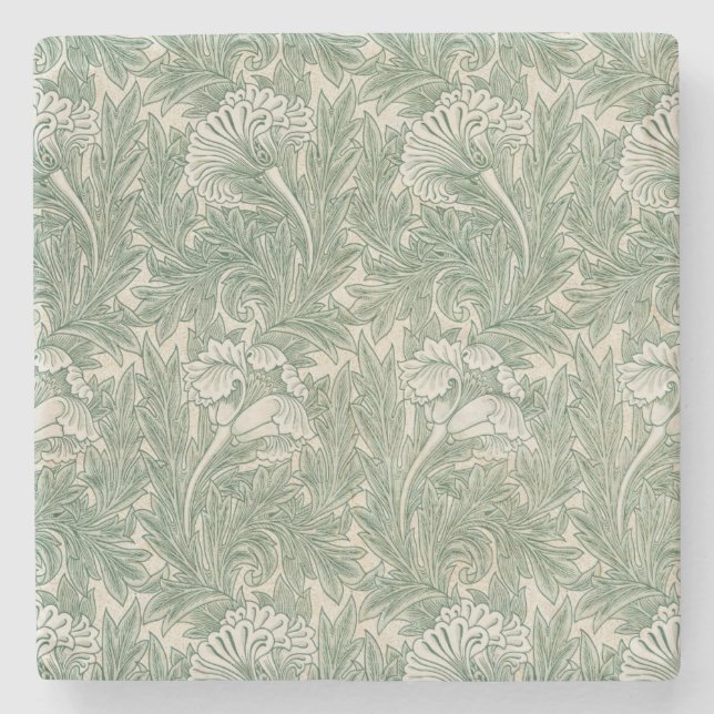 William Morris Sagegröna Tulpanmönster: Vintage Stenunderlägg (Framsidan)