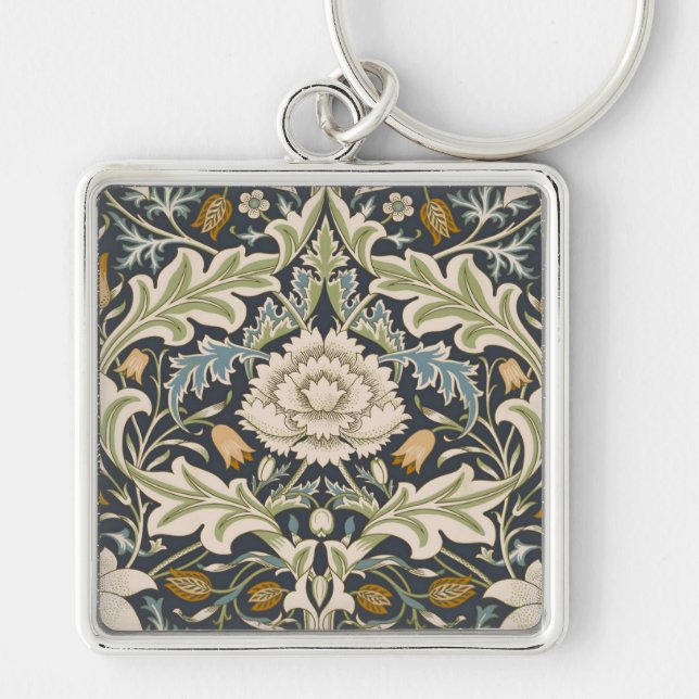 William Morris Severn Blommönster Classic Fyrkantig Silverfärgad Nyckelring (Framsidan)