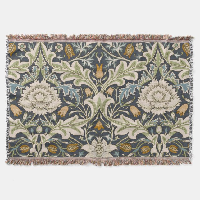 William Morris Severn Marinblå Blommig Konst Filt (Framsidan)