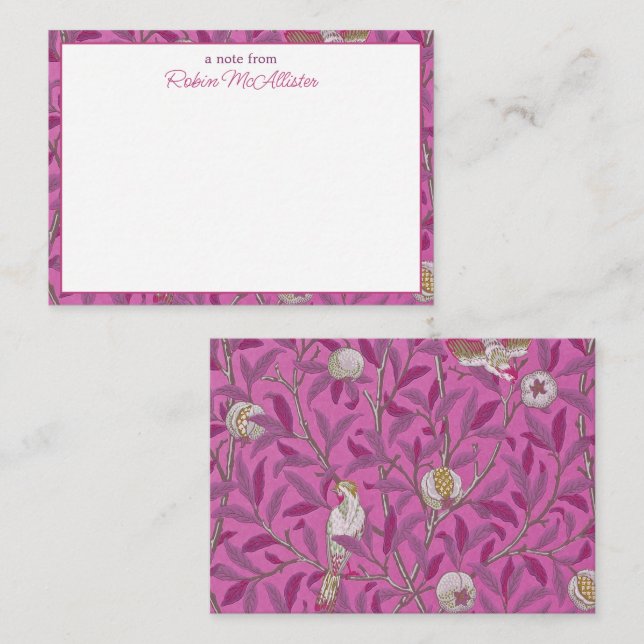 William Morris, Shock rosa Birds and Pommegrenates Anteckningskort (Fram/baksida)