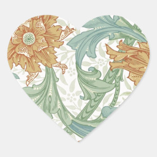 William Morris Single Stem Blommönster Hjärtformat Klistermärke