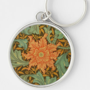 William Morris Single Stem Mönster Art nouveau Rund Silverfärgad Nyckelring